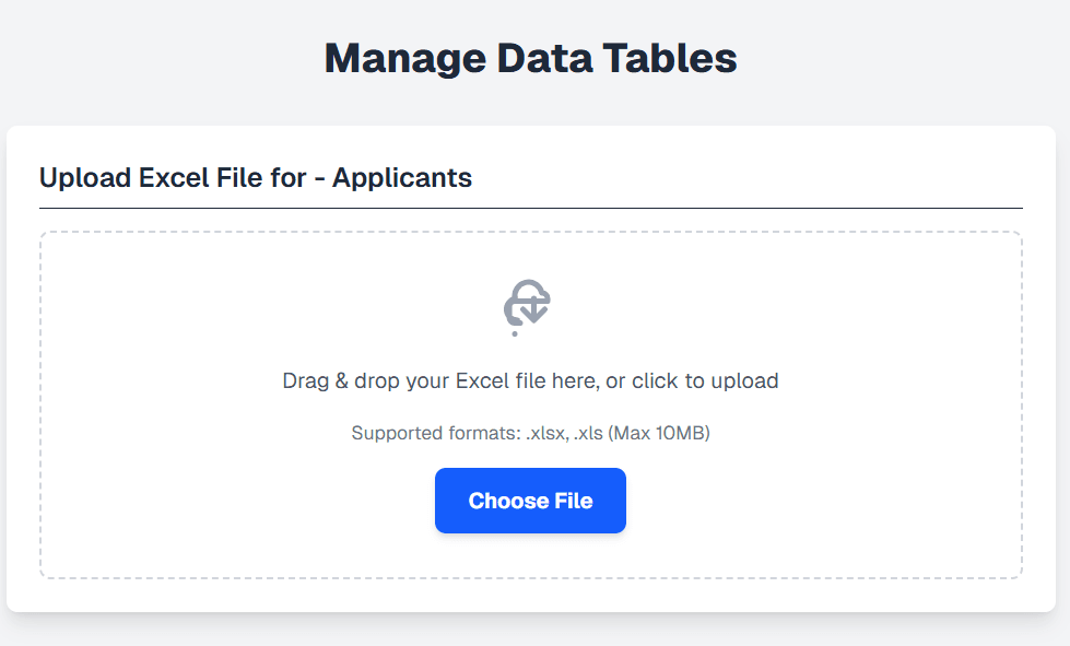 Excel upload screenshot